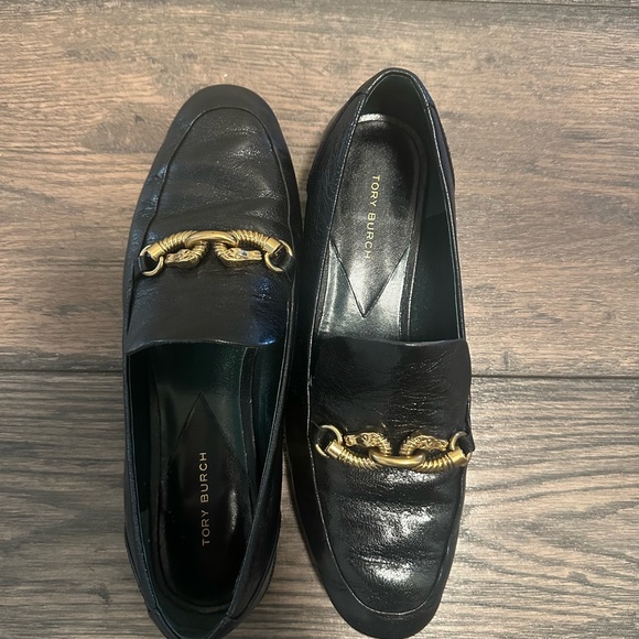 Tory Burch Shoes - Tory Burch Jessa Black Loafers with Gold Horse
